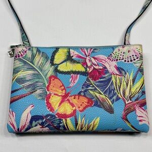 GUESS Tropical Butterfly Floral Crossbody Bag Double Top Zip Magnetic Purse EUC